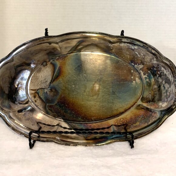 Vintage Modern Silver Silver-on-Copper Serving Tray/Platter 12" x 7" - Picture 1 of 5